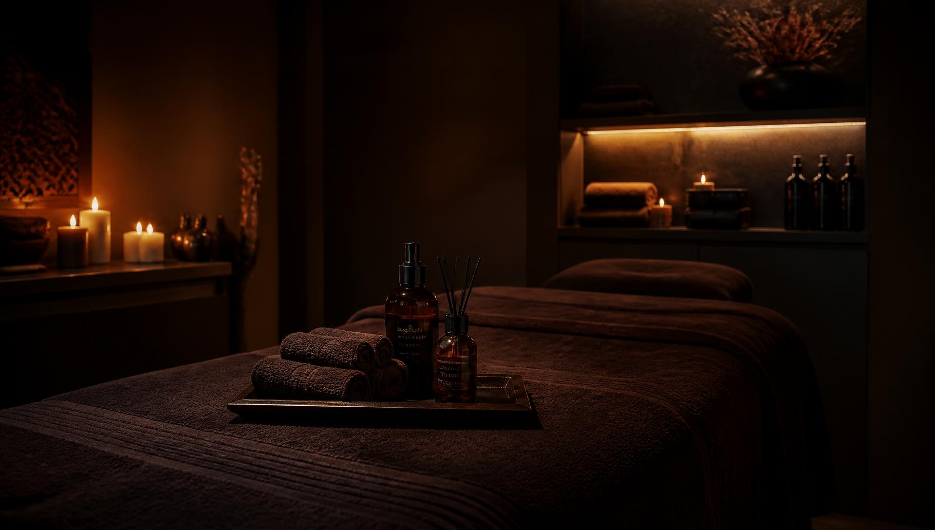 Sala de massagem em luz de velas